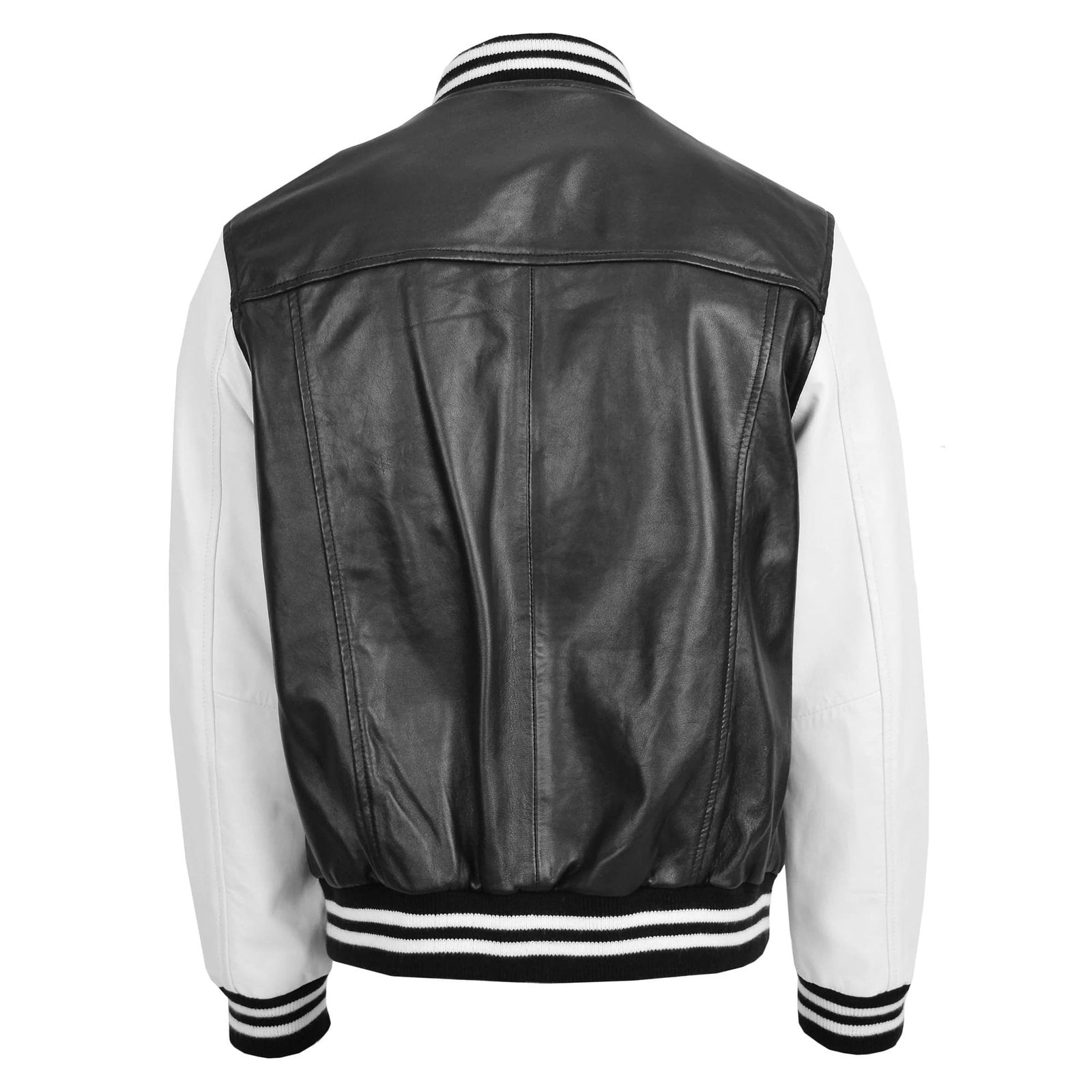 Mens Leather College Boy Varsity Jacket Garry Black White