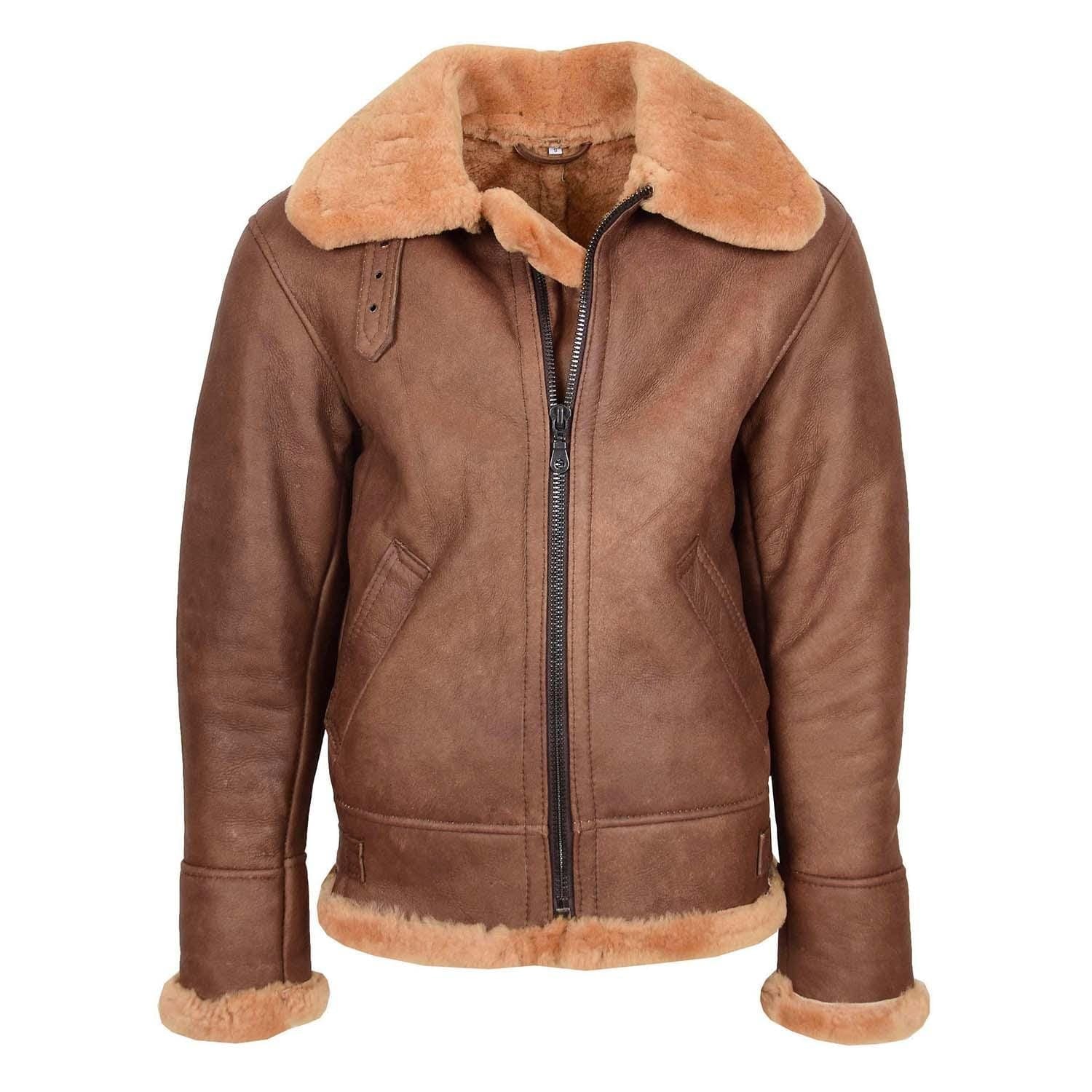 Mens B4 Sheepskin Vintage Flying Jacket Felix Tan